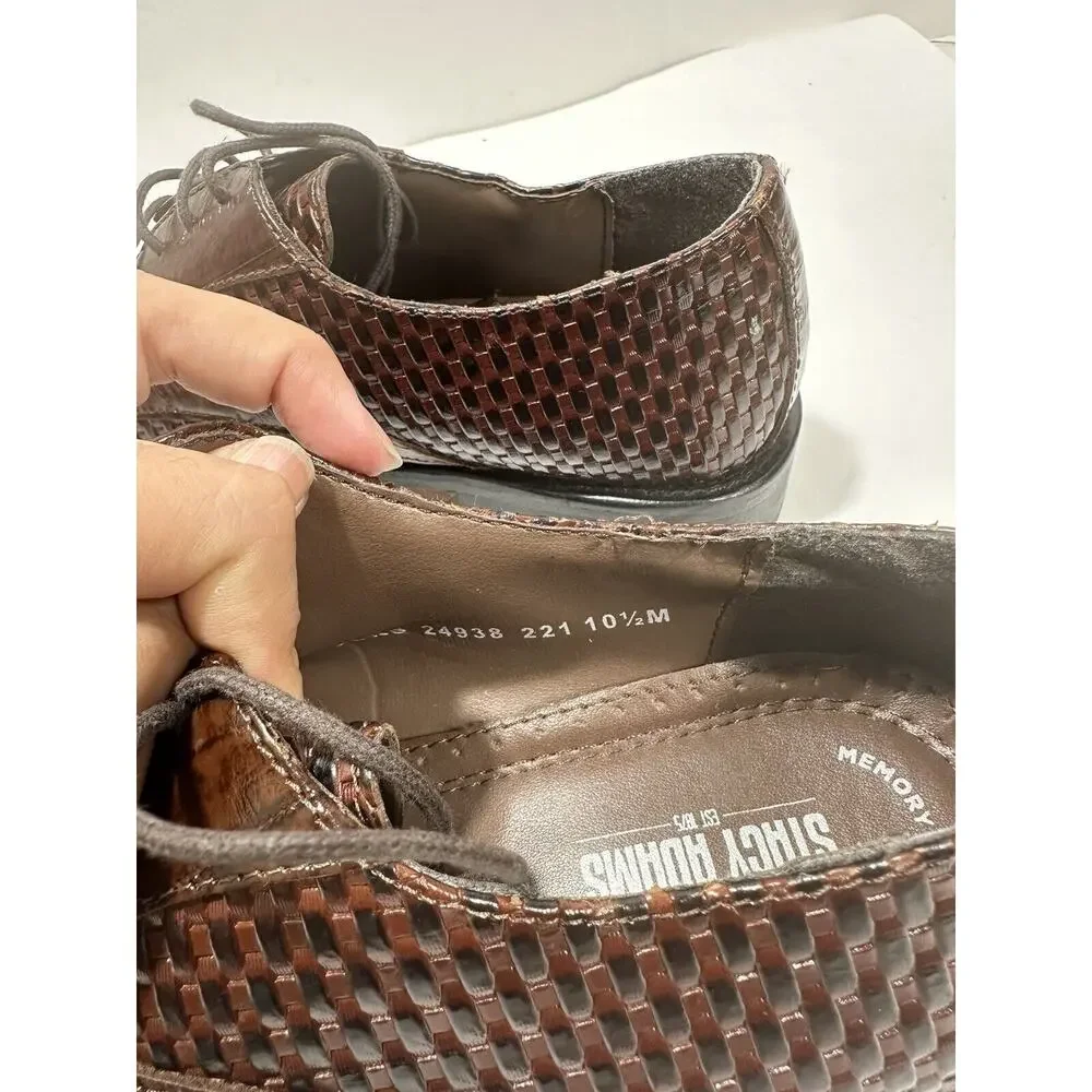 Stacy Adams Mens 10.5 Sanfillipo Basket Weave‎ Print Leather Oxford Dress Cognac